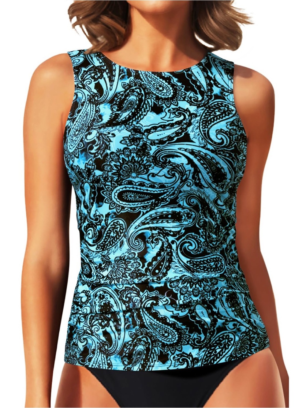DACI Plus Size Tankini Top Swimwear Women’s US Size XXL Paisley Blue Padded